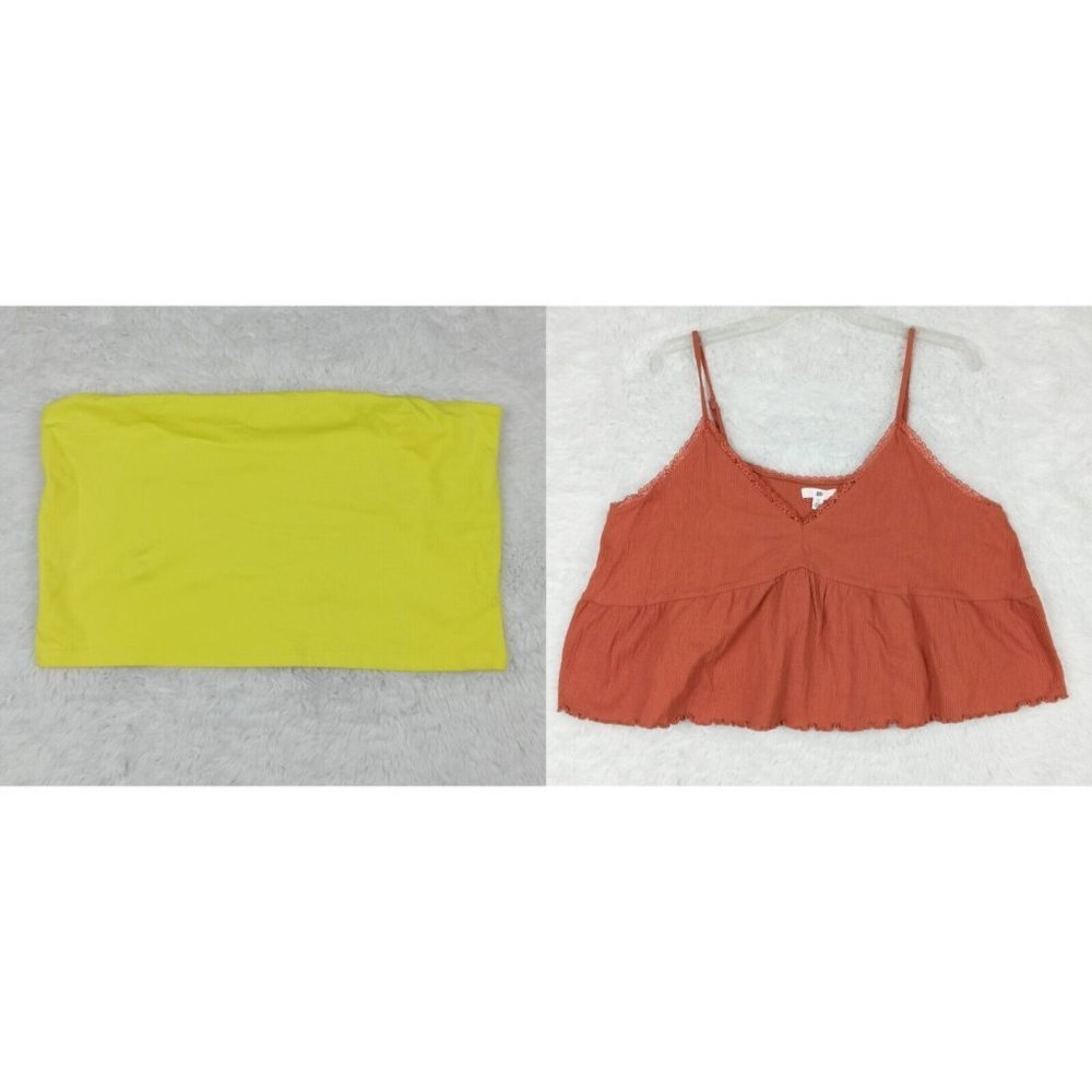 BP. Womens Tube Top Set of‎ 2 Orange Yellow Sleeveless Crop Cami Stretch 1X New